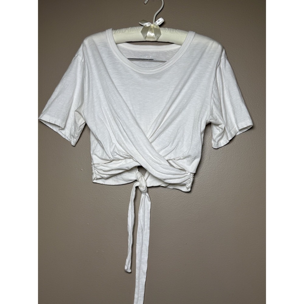 American Eagle Aerie White Tie Back Wrap Crop T-Shirt XS Short Sleeve Solid
